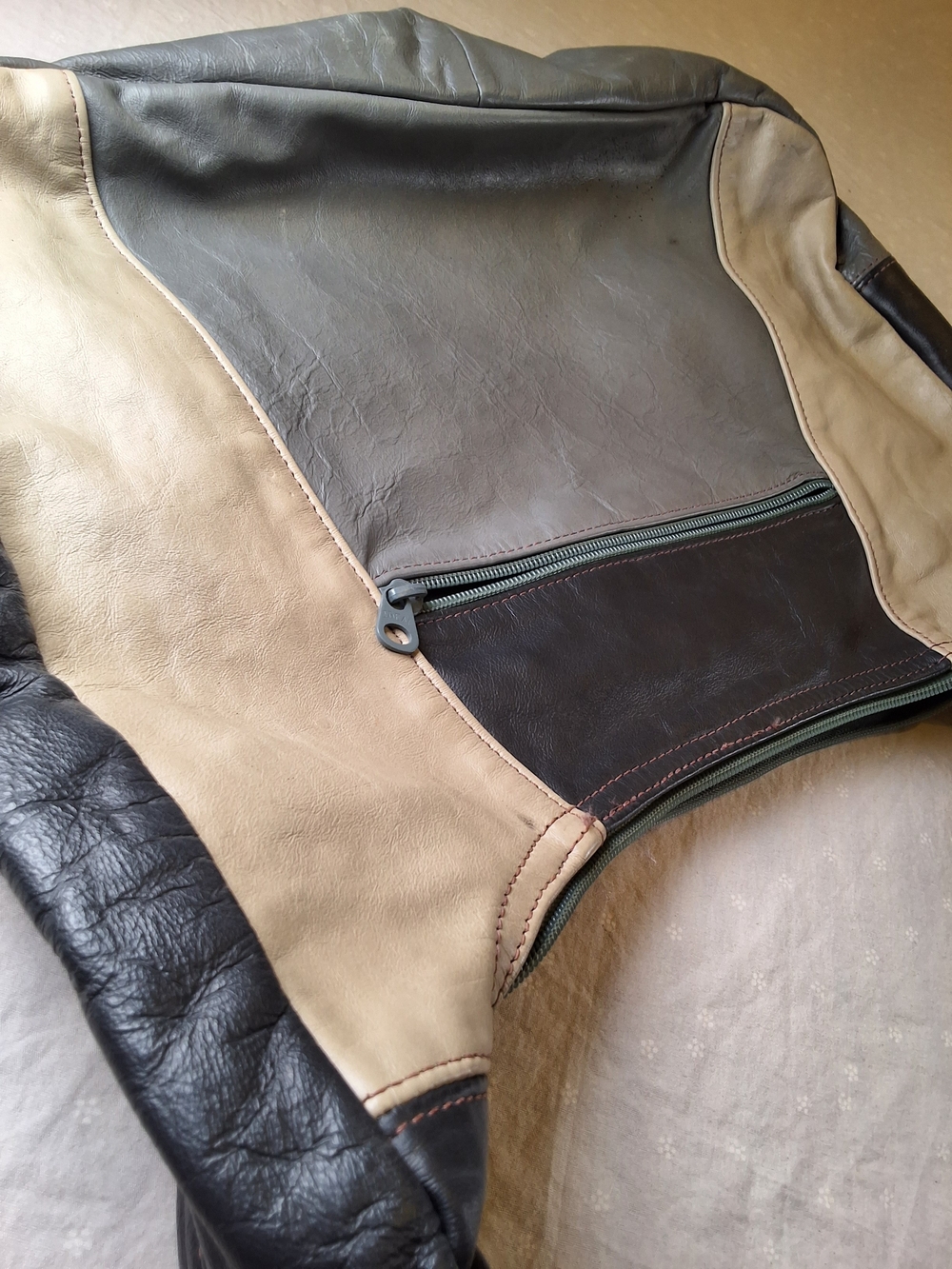 Tan, Gray & Black vintage leather bag
